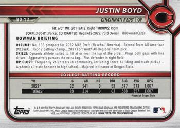 2022 Bowman Draft 1st Edition - Sky Blue #BD-13 Justin Boyd Back