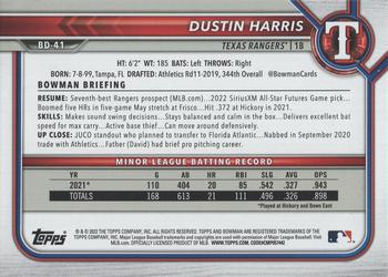 2022 Bowman Draft 1st Edition - Sky Blue #BD-41 Dustin Harris Back