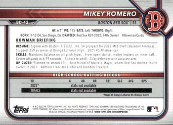 2022 Bowman Draft 1st Edition - Gold #BD-42 Mikey Romero Back