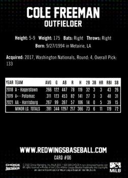 2022 Choice Rochester Red Wings #6 Cole Freeman Back