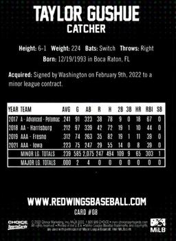 2022 Choice Rochester Red Wings #8 Taylor Gushue Back