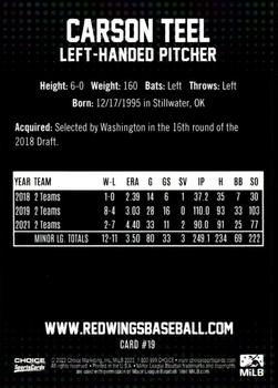 2022 Choice Rochester Red Wings #19 Carson Teel Back