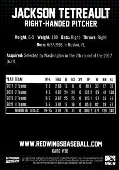 2022 Choice Rochester Red Wings #20 Jackson Tetreault Back