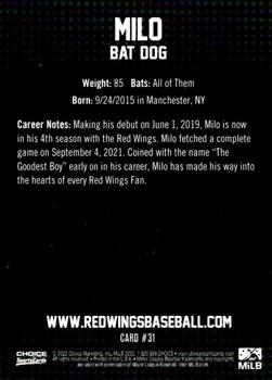 2022 Choice Rochester Red Wings #31 Milo Back