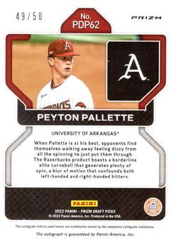 2022 Panini Prizm Draft Picks - Base Autographs Red #PDP62 Peyton Pallette Back