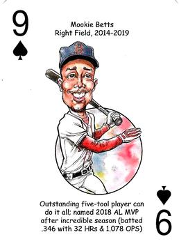2022 Hero Decks Boston Red Sox Baseball Heroes Playing Cards (16th Edition) #9♠ Mookie Betts Front