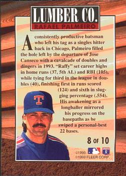 1994 Fleer - Lumber Company #8 Rafael Palmeiro Back