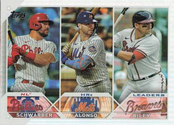 2023 Topps - Rainbow Foil #178 NL HRs Leaders (Kyle Schwarber / Pete Alonso / Austin Riley) Front