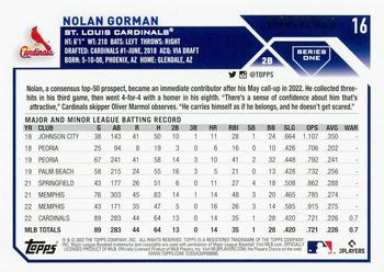 2023 Topps - Gold #16 Nolan Gorman Back