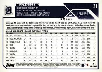 2023 Topps - Gold #31 Riley Greene Back