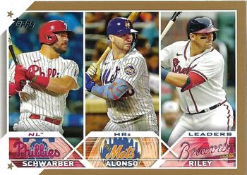 2023 Topps - Gold #178 NL HRs Leaders (Kyle Schwarber / Pete Alonso / Austin Riley) Front