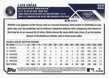 2023 Topps - Gold #322 Luis Urias Back