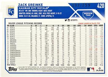 2023 Topps - Orange Foil #420 Zack Greinke Back
