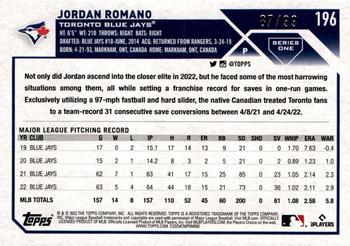 2023 Topps - Vintage Stock #196 Jordan Romano Back