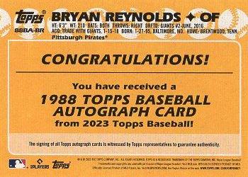 2023 Topps - 1988 Topps Baseball 35th Anniversary Autographs (Series One) #88BA-BR Bryan Reynolds Back