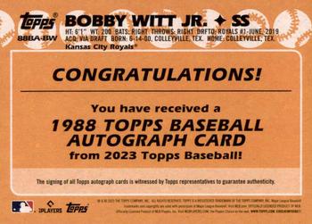 2023 Topps - 1988 Topps Baseball 35th Anniversary Autographs (Series One) #88BA-BW Bobby Witt Jr. Back