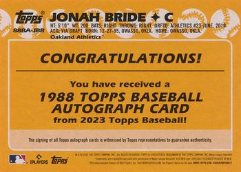 2023 Topps - 1988 Topps Baseball 35th Anniversary Autographs (Series One) #88BA-JBR Jonah Bride Back