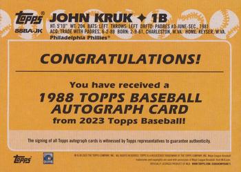 2023 Topps - 1988 Topps Baseball 35th Anniversary Autographs (Series One) #88BA-JK John Kruk Back