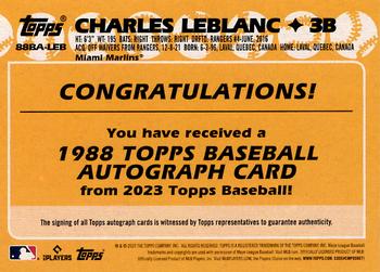 2023 Topps - 1988 Topps Baseball 35th Anniversary Autographs (Series One) #88BA-LEB Charles Leblanc Back