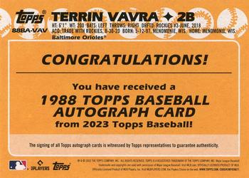 2023 Topps - 1988 Topps Baseball 35th Anniversary Autographs (Series One) #88BA-VAV Terrin Vavra Back