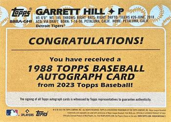 2023 Topps - 1988 Topps Baseball 35th Anniversary Autographs (Series One) #88BA-GHI Garrett Hill Back
