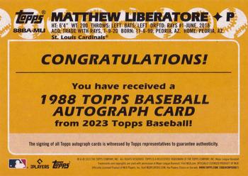 2023 Topps - 1988 Topps Baseball 35th Anniversary Autographs (Series One) #88BA-MLI Matthew Liberatore Back