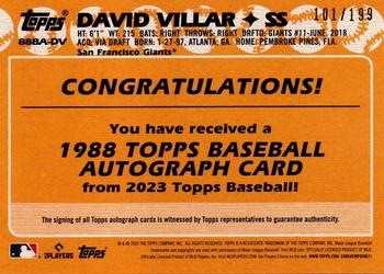 2023 Topps - 1988 Topps Baseball 35th Anniversary Autographs Black (Series One) #88BA-DV David Villar Back