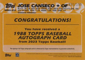 2023 Topps - 1988 Topps Baseball 35th Anniversary Autographs Black (Series One) #88BA-JCA Jose Canseco Back