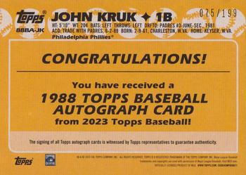 2023 Topps - 1988 Topps Baseball 35th Anniversary Autographs Black (Series One) #88BA-JK John Kruk Back