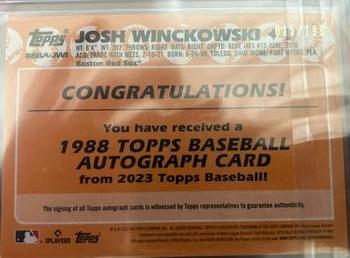2023 Topps - 1988 Topps Baseball 35th Anniversary Autographs Black (Series One) #88BA-JWI Josh Winckowski Back