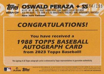 2023 Topps - 1988 Topps Baseball 35th Anniversary Autographs Black (Series One) #88BA-OP Oswald Peraza Back