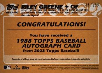 2023 Topps - 1988 Topps Baseball 35th Anniversary Autographs Black (Series One) #88BA-RG Riley Greene Back