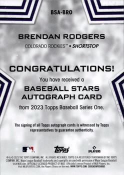 2023 Topps - Baseball Stars Autographs (Series One) #BSA-BRO Brendan Rodgers Back