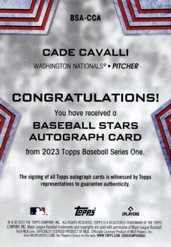 2023 Topps - Baseball Stars Autographs (Series One) #BSA-CCA Cade Cavalli Back