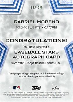 2023 Topps - Baseball Stars Autographs (Series One) #BSA-GM Gabriel Moreno Back
