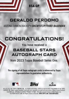 2023 Topps - Baseball Stars Autographs (Series One) #BSA-GP Geraldo Perdomo Back