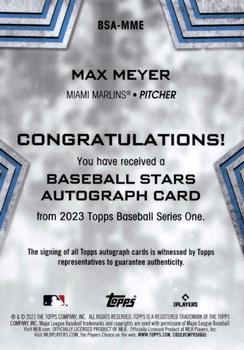 2023 Topps - Baseball Stars Autographs (Series One) #BSA-MME Max Meyer Back