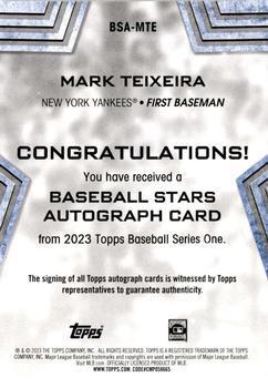2023 Topps - Baseball Stars Autographs (Series One) #BSA-MTE Mark Teixeira Back