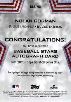 2023 Topps - Baseball Stars Autographs (Series One) #BSA-NG Nolan Gorman Back