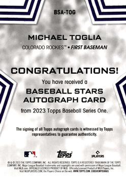 2023 Topps - Baseball Stars Autographs (Series One) #BSA-TOG Michael Toglia Back