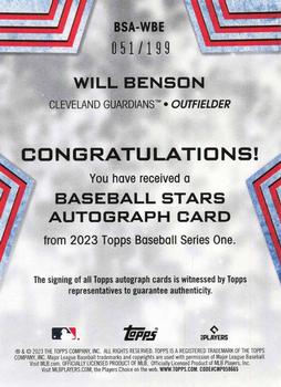 2023 Topps - Baseball Stars Autographs Black (Series One) #BSA-WBE Will Benson Back