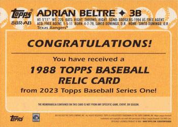 2023 Topps - 1988 Topps Baseball 35th Anniversary Relics (Series One) #88R-AB Adrian Beltre Back