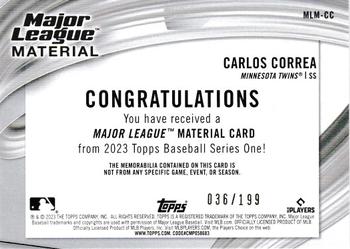 2023 Topps - Major League Material Relics Black (Series One) #MLM-CC Carlos Correa Back