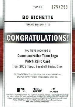 2023 Topps - Team Logo Commemorative Patch Black #TLP-BB Bo Bichette Back