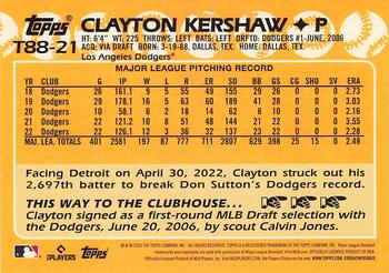 2023 Topps - 1988 Topps Baseball 35th Anniversary (Series One) #T88-21 Clayton Kershaw Back
