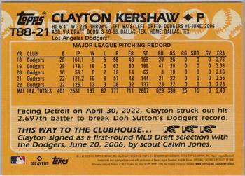 2023 Topps - 1988 Topps Baseball 35th Anniversary Blue (Series One) #T88-21 Clayton Kershaw Back