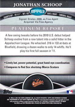 2011 Bowman Platinum - Prospects Refractors #BPP63 Jonathan Schoop Back