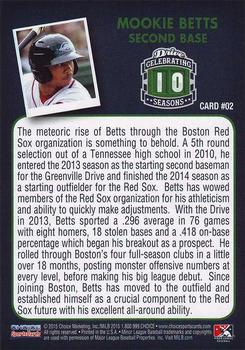 2015 Choice Greenville Drive 10th Anniversary Collection #2 Mookie Betts Back