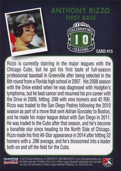2015 Choice Greenville Drive 10th Anniversary Collection #15 Anthony Rizzo Back