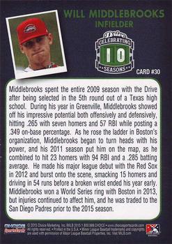 2015 Choice Greenville Drive 10th Anniversary Collection #30 Will Middlebrooks Back